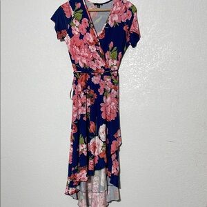 Espresso Pink Wrap Sundress with Flutter Sleeves and High Low Hem